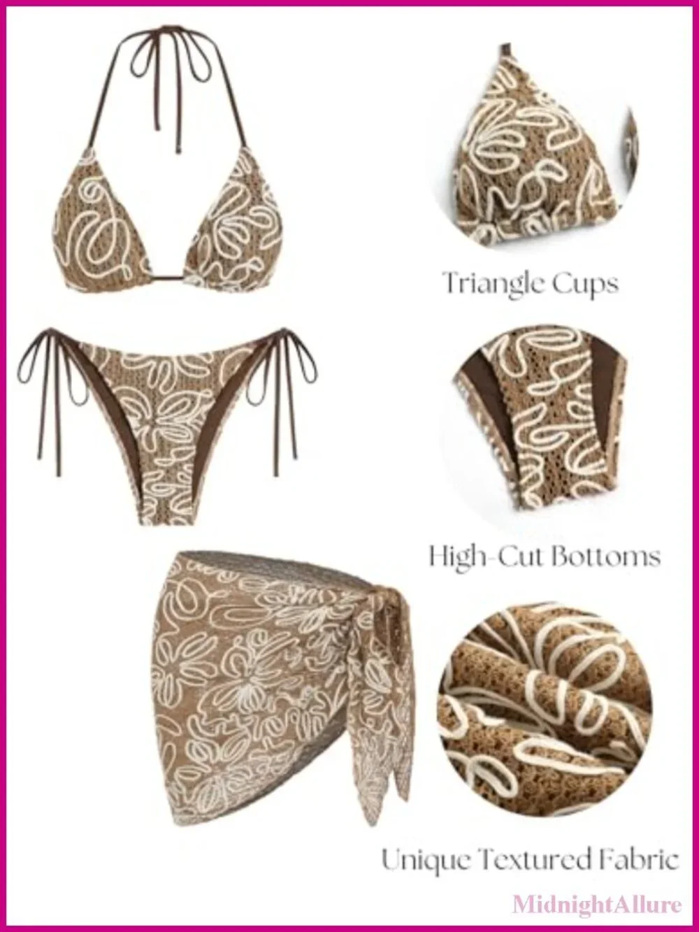 Halter Triangle Bikini Set with Sarong for Women 3 Piece Swimwear